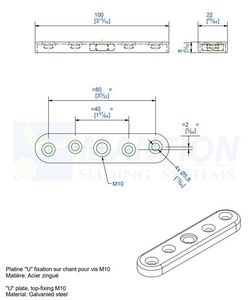 Płytka montażowa U-kształtna do skrzydeł drewnianych MANTION 0036W, ocynk