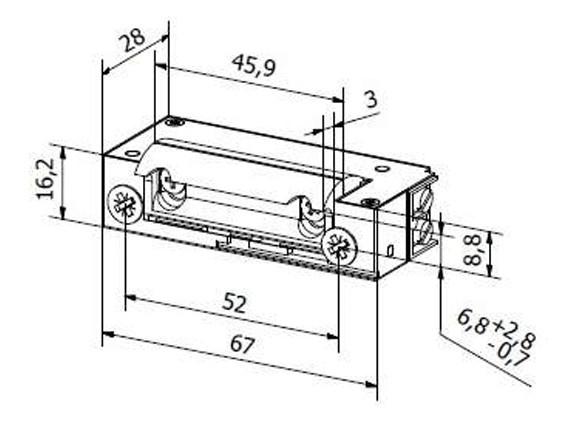 Elektrozaczep BIRA Hartte XS - widok z boku