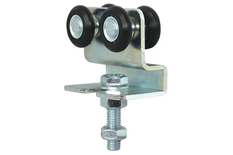 Wózek 4-kołowy gięty IBFM do szyny nośnej 33x34 mm, typ 338/4N z trzpieniem gwintowanym M8, koła nylonowe