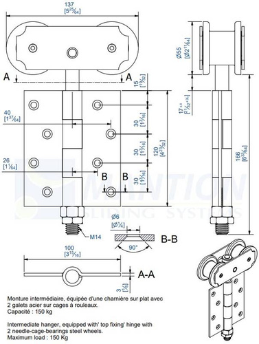 Wózek 4-kołowy z zawiasem MANTION 0562, ocynk