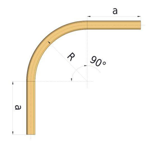 Łuk szyny nośnej 90° NIKO 75.C06, promień 580±15 mm, odcinki proste 550±20 mm, stal kwasoodporna AISI 316