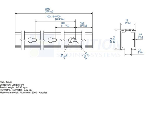 Szyna nośna MANTION 11312, aluminium