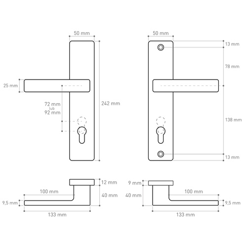 Klamka drzwiowa antywłamaniowa w klasie 2 Metal-Bud ATLAS 72 mm