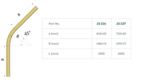 Łuk szyny nośnej 45° NIKO 23.C24, promień 400±15 mm, odcinki proste 840±20 mm, ocynk