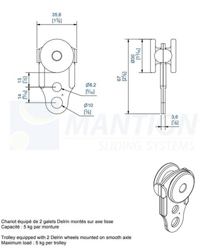 Wózek 2-kołowy MANTION 0731, koła Delrin