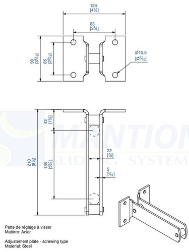 Podwójny regulowany uchwyt ścienny do przykręcenia MANTION 8576, ocynk