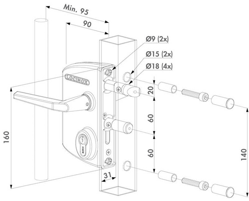 Zamek przemysłowy Locinox LARQ U2 na rurę 100-120 mm