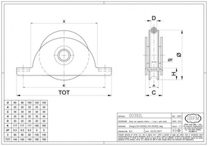 Koło jezdne 1-łożyskowe profil U Ø20 mm z podporą wewnętrzną
