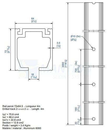 Szyna nośna MANTION 10500A, aluminium anodowane