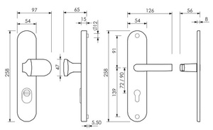 Wzmocniony klamko-uchwyt drzwiowy na długim szyldzie LOB HERKULES 1 XT