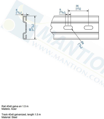 Profil płaskownikowy 40x6 mm MANTION 1717, ocynk, 1500 mm