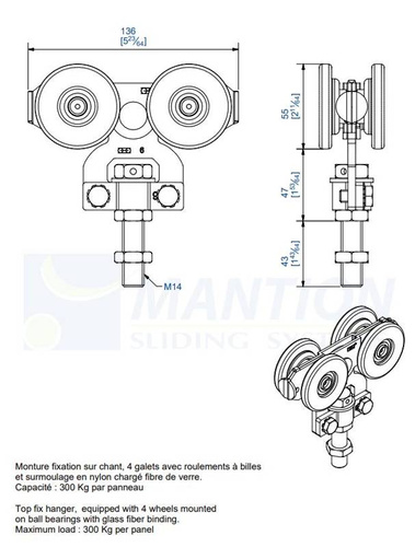 Wózek 4-kołowy MANTION 2265, koła nylonowe
