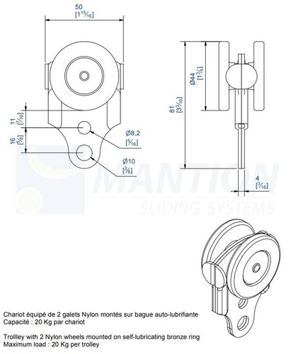 Wózek 2-kołowy MANTION 0751, koła Delrin