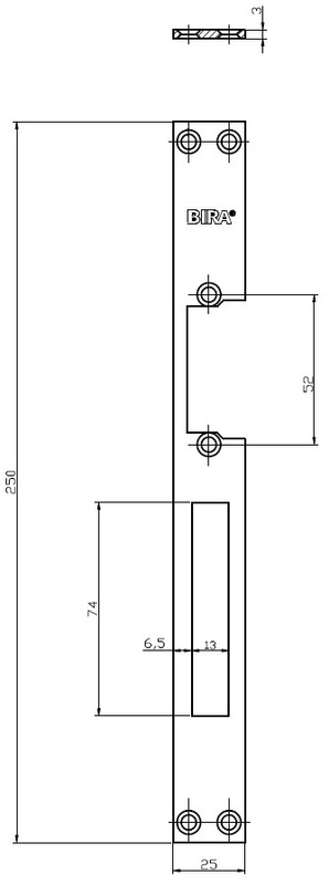 Blacha płaska otwarta do elektrozaczepów BIRA OK-P7 stal nierdzewna widok z boku