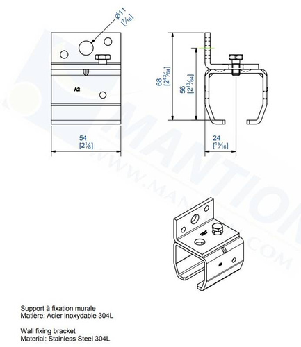 Uchwyt ścienny MANTION 9038VXA2, stal nierdzewna AISI 304