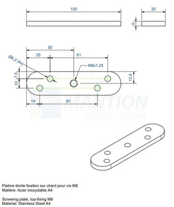 Płytka montażowa do skrzydeł drewnianych MANTION 0026XA4, stal nierdzewna AISI 304, do terenów nadmorskich