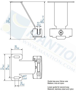 Prowadnik dolny z ramieniem MANTION 1129D, stal nierdzewna AISI 304