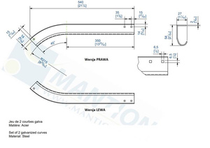 Komplet 2 łuków 45° MANTION SPORTUB 4050CP, promień 215 mm, ocynk