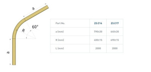 Łuk szyny nośnej 60° NIKO 23.C17, promień 690±15 mm, odcinki proste 640±20 mm, ocynk