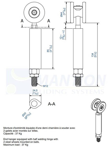 Wózek 2-kołowy do wspawania MANTION 0552SOE, ocynk