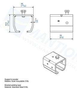 Uchwyt sufitowy do wspawania MANTION 9038XA4, stal kwasoodporna AISI 316