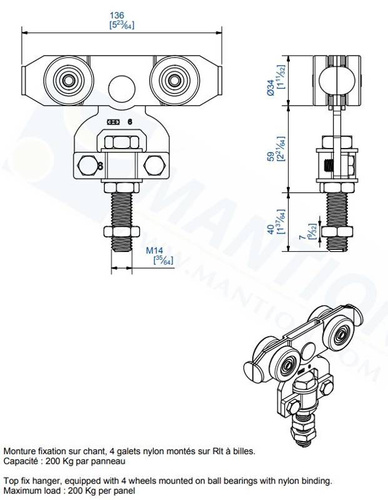 Wózek 4-kołowy MANTION 9245N, koła nylonowe
