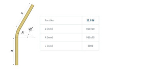 Łuk szyny nośnej 30° NIKO 75.C36, promień 580±15 mm, odcinki proste 850±20 mm, stal kwasoodporna AISI 316