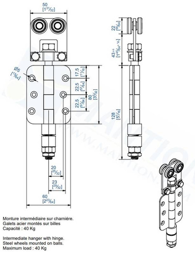 Wózek 4-kołowy z zawiasem MANTION 9312, ocynk