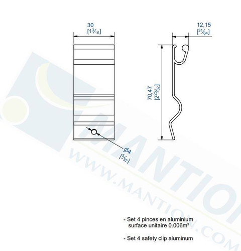 Komplet uchwytów do maskownicy MANTION 11169, aluminium