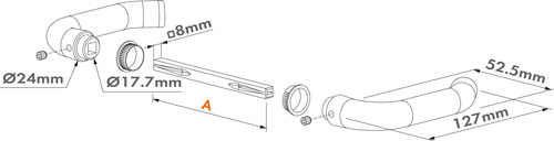 Klamka z anodowanego aluminium Locinox 3006D-H do zamków wpuszczanych