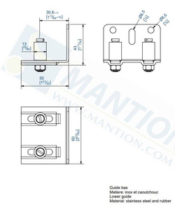 Regulowany prowadnik dolny MANTION 1128, stal nierdzewna AISI 304
