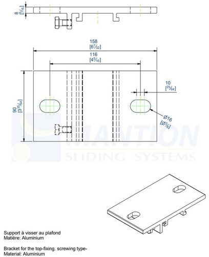 Uchwyt sufitowy MANTION 10054, aluminium
