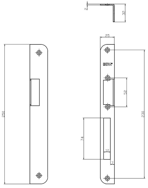 Blacha kątowa do elektrozaczepów BIRA OK-K6, ocynk - widok z boku