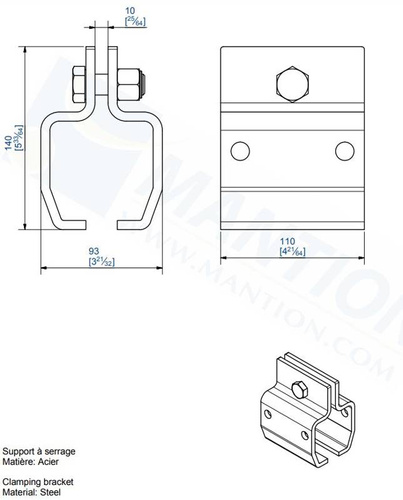 Uchwyt sufitowy do płaskownika MANTION 9062N, ocynk