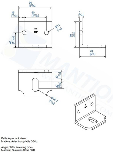 Kątownik montażowy MANTION 9043XA2, stal nierdzewna AISI 304