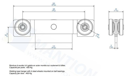 Wózek 4-kołowy MANTION 9256S, ocynk