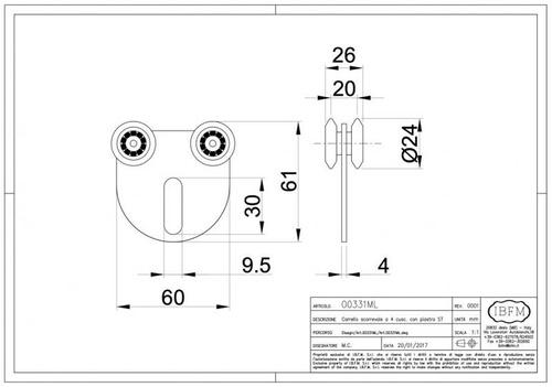 Wózek 4-kołowy IBFM do szyny nośnej 33x34 mm typ 331/ML z płytą mocującą