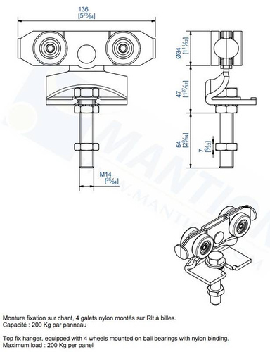 Wózek 4-kołowy MANTION 9242N, koła nylonowe