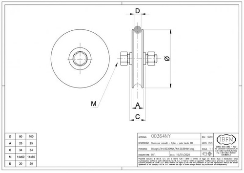 Nylonowe koło jezdne 1-łożyskowe profil U Ø20 mm
