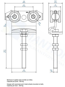 Wózek 4-kołowy z przedłużonym trzpieniem MANTION 9252L, ocynk