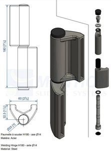 Zawias do wspawania MANTION 1514GJOSO, Ø14 mm, stal czarna