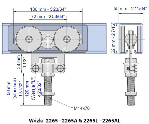 Wózek 4-kołowy MANTION 2265L, koła nylonowe