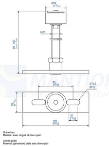 Wzmocniony regulowany prowadnik dolny MANTION 1059R, ocynk