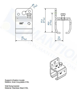 Uchwyt ścienny MANTION 9018VXA4, stal kwasoodporna AISI 316
