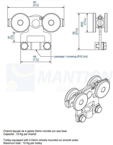 Wózek 4-kołowy do haków MANTION 0832, koła Delrin