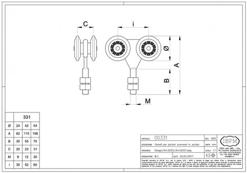 Wózek 4-kołowy IBFM do szyny nośnej 57x67 mm, typ 331G