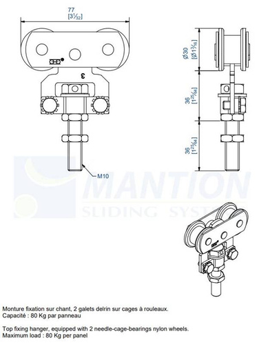 Wózek 4-kołowy MANTION 0235D, koła Delrin