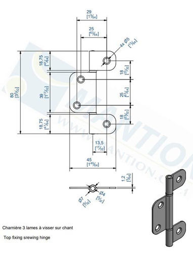Zawias przykręcany MANTION 1504C3, Ø4 mm, ocynk