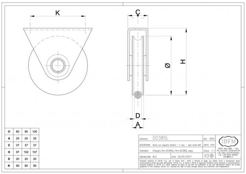 Koło jezdne 1-łożyskowe profil U Ø20 mm z podporą górną