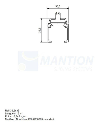 Szyna nośna MANTION 11208, aluminium